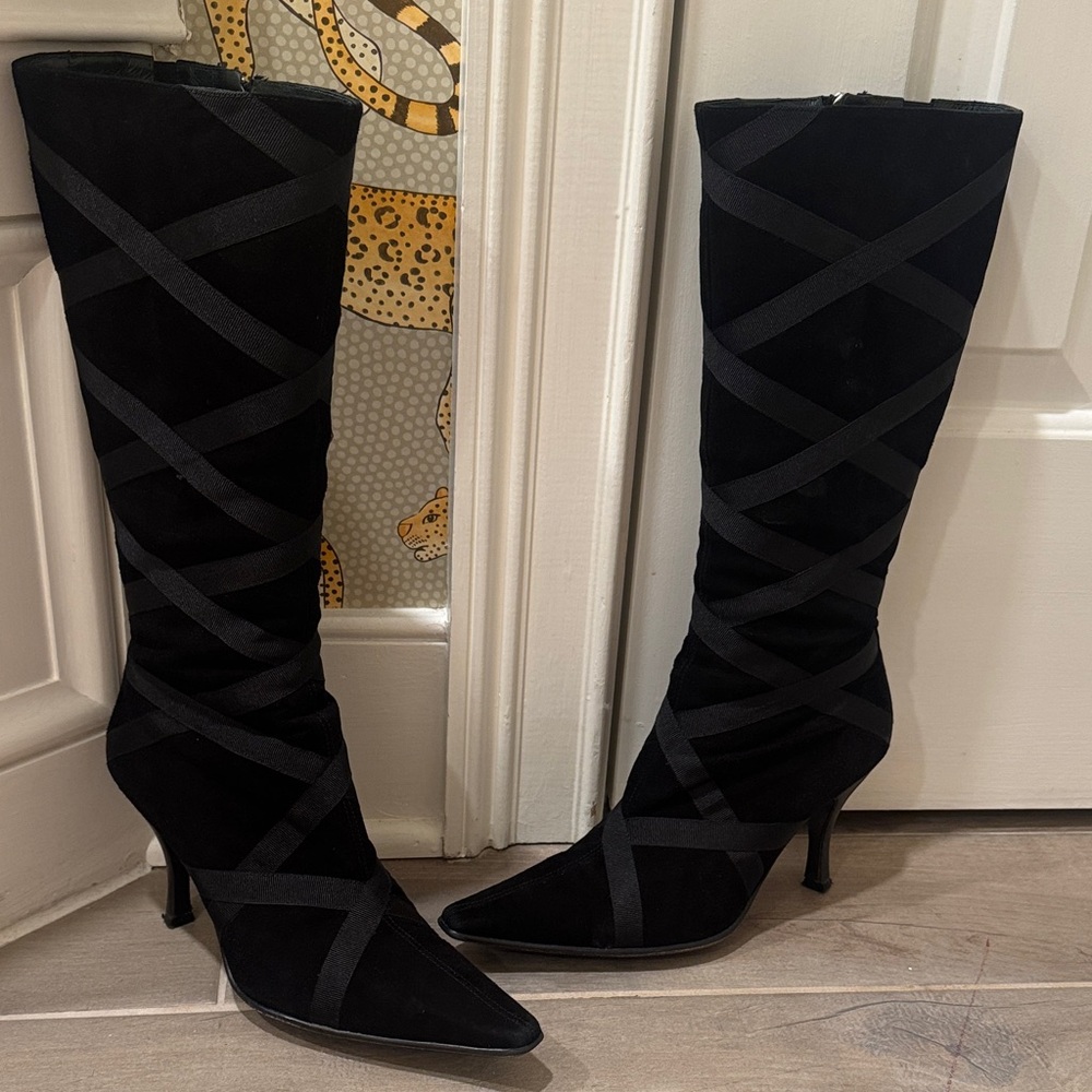 Donald J. Pliner Black Crisscross Heeled Boots